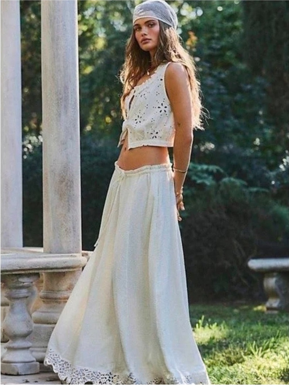 Free People Madelyn Cotton Maxi skirt set in White Sugar